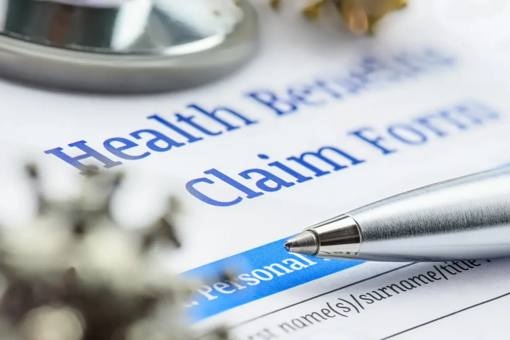 image of health benefits claim form representing med pay claim
