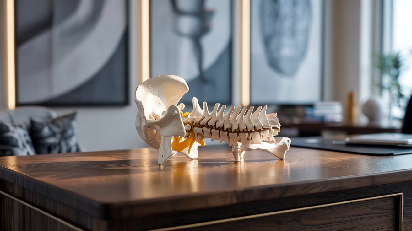 skull on table with spinal column